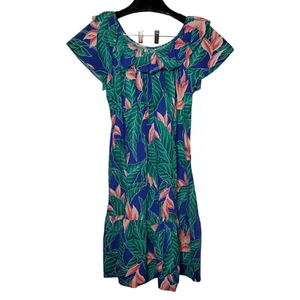 Abito midi vintage Hilo Hattie Muumuu donna XL blu verde rosa floreale hawaiano - Foto 1 di 5