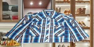 MEN'S TRUE RELIGION PEARL SNAP WESTERN PLAID MULTI-COLOR COTTON SHIRT - Size 3XL - Picture 1 of 2