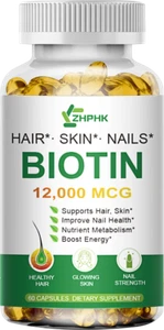 Hair Gain Biotin Hydrolyzed DHT Blocker Hair Growth Vitamins 12000mcg Women Men - Photo 1 sur 9
