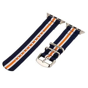 Navy/Orange/White - 2 Piece Classic SS Nylon Watch Band for 38mm Apple Watch - Picture 1 of 1