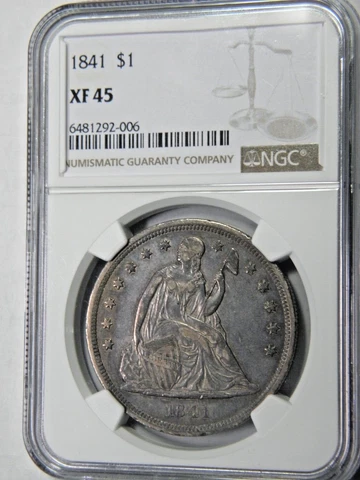 1841 LIBERTY SEATED NO MOTTO $1 NGC XF/AU45 SCARCE EARLY SEATED DOLLAR Cover