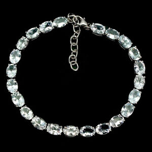 Unheated Oval Aquamarine 7x5mm White Gold Plate 925 Sterling Silver Bracelet 8