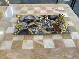 Black Agate Serving Tray- Handmade Serving Tray, Home Decorative Tray Gifts - Picture 1 of 16