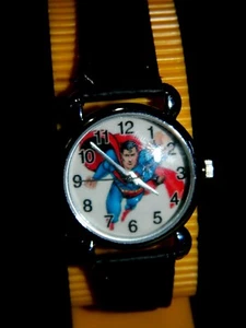  SUPERMAN KIDS OR  LADIES WATCH BLACK LEATHER BAND #121 - Picture 1 of 9