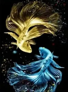 5D Diamond Painting Kit 30X50cm Blue fish & Gold fish - Picture 1 of 3