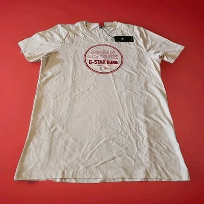 NUEVO CON ETIQUETAS $55 G Star Camisa Cruda Jersey Compacto Delgado Gráfico Camiseta Crudo (Hueso) y Rojo XXL Foto 1 de 4