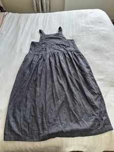 Toast Blue Cotton Linen Blend Sleeveless Pinafore Midi Dress Size 18 Pockets - Picture 1 of 16