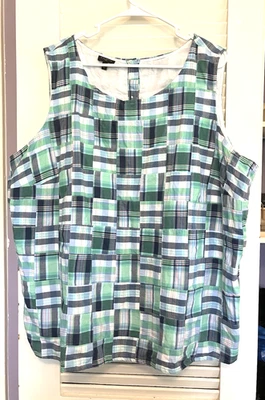 TALBOTS Woman Size 3X Madras Button Back Hidden Zipper Cotton Lined Tank Top - Image 1 of 4