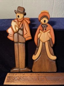 2er Set Weihnachtslieder aus Holz viktorianisch in neutralen Tönen signiert - Bild 1 von 16