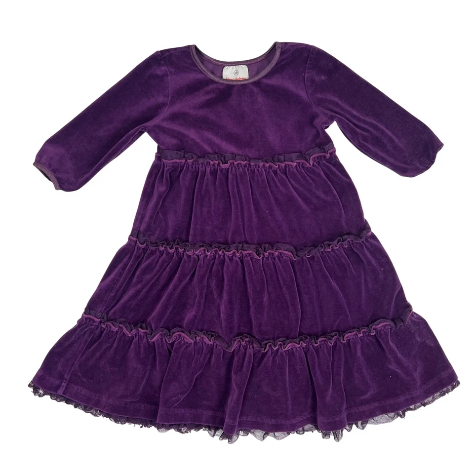 Vestido Hanna Andersson Púrpura Terciopelo en Niveles Niñas Talla 100 Foto 1 de 4