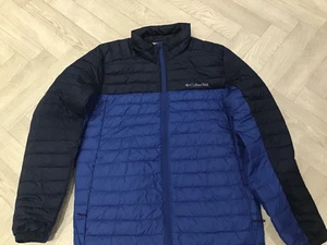 Columbia Puffer Jacket Mens Small Blue Walking Hiking Full Zip Colour Block - Picture 1 of 5