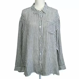NWT J Jill Love Linen Tunic Shirt Moss Green White Stripe Size XL - Picture 1 of 7