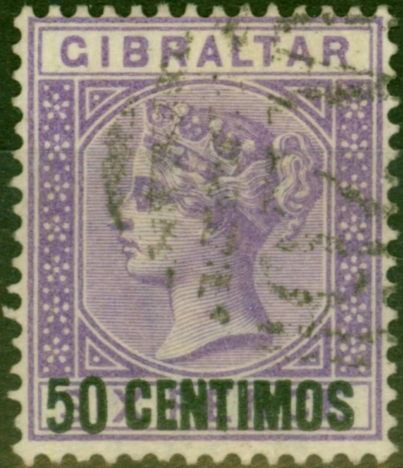 Gibraltar 1889 50c on 6d Bright Lilac SG20 Fine Used - Image 1 of 1