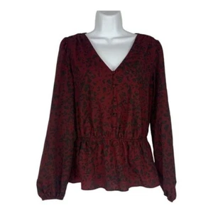 Blusa de mujer Nine West roja y negra con estampado de leopardo peplum manga larga talla pequeña - Imagen 1 de 9