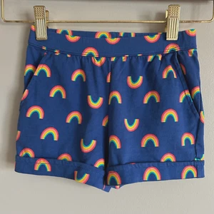 Hanna Andersson Rainbow Print Shorts Girls Size 3T 90cm Blue 100% Cotton Pull On - Picture 1 of 4