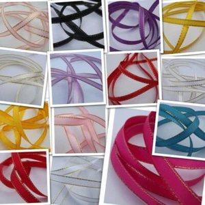 Satin Gold Edge Ribbon 7mm 10mm Christmas Bow Costume BUY 1 2 4 8m+ 15 TYPE 394 - Picture 1 of 22
