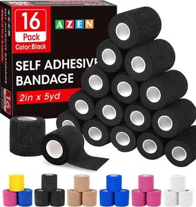 16 Pack Self Adhesive Bandage Wrap Black, 2" X 5 Yards Black Athletic Tape, Vet - Picture 1 of 12