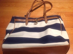 New with tag Tommy white and navy blue striped canvas bag large - Picture 1 of 6