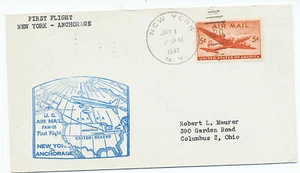 US 1947 First Flight Cover non ufficiale FAM 28 New York ad Anchorage, AK Cachet - Foto 1 di 2
