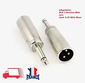 Adaptateur XLR 3 Broches Mâle vers Jack 6.35 Mono Mâle - Picture 1 of 1