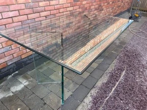 Hollywood Regency, All Glass Dining Table V Double Pedestal Base Style - Picture 1 of 5