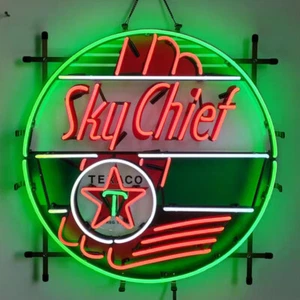 Texaco Sky Chief Gasoline Neon Light Sign Garage Gas Station Decor Gift 24"x24" - Picture 1 of 11