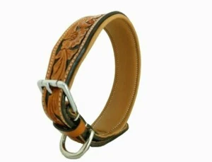 Shwaan Leather Dog Collar Tooled Hand Padded Floral Christmas Day - Picture 1 of 8