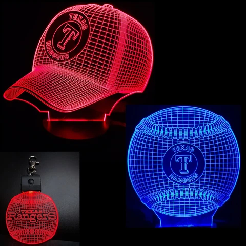 Texas Rangers 2 Patterns in 1-3D Baseball Cap & Ball + Key Chain Light Cover