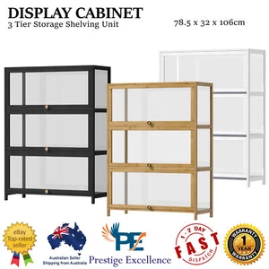 3 Tier Display Cabinet Storage Shelves Bamboo Clear Bookshelf Rack Bookcase Unit - Picture 1 of 26