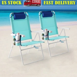 Oversize Reclining Beach Chair 2-Pack Adjustable Folding Outdoor Seats New - Picture 1 of 9