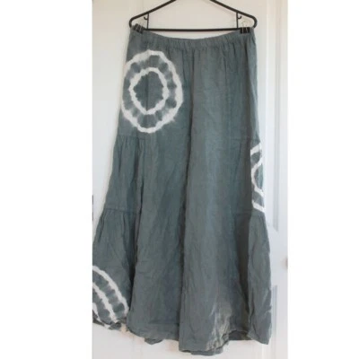 Pantalones de lino Match Point pierna ancha verde tie dye boho lagenlook vacaciones XL nuevos Foto 1 de 4