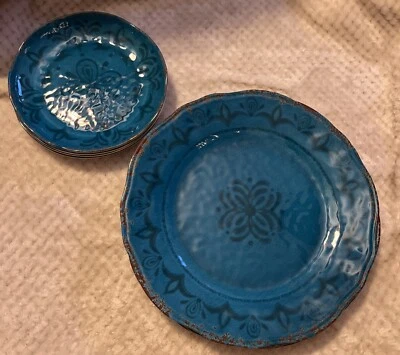 Juego de cuatro platos Cynthia Crowley de 10,5" con 4 platillos melamina turquesa rústica E Foto 1 de 4