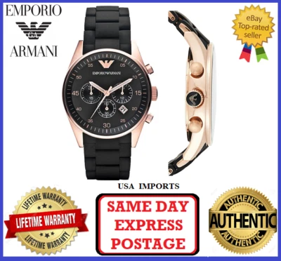 Emporio Armani AR5905 Sportivo Rose Gold, Black and Silicone Mens Chrono Watch - Image 1 of 4
