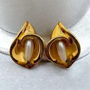 Vintage 1991 Avon Golden Bloom Ohrringe Calla Blatt Blätter Piercing Ohrstecker - Bild 1 von 6