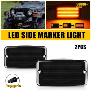 2PC L&R Dynamic Amber Front LED Side Marker Light For Jeep Wrangler TJ 1997-2006 - Picture 1 of 11
