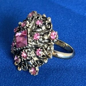 Vintage Ring kleine Blume Strass Kunstperle rosa - Bild 1 von 9