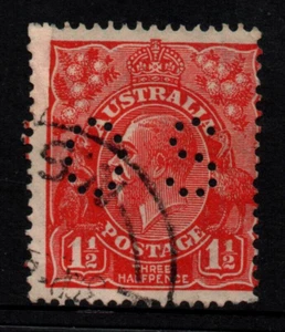 USED OS 11/2d " KING GEORGE V - OS " AUSTRALIA 1913-36 - Picture 1 of 2