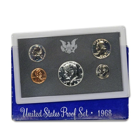 1968-s US MINT PROOF SET orig government pkg Silver Kennedy Half (5) Gem Coins Cover
