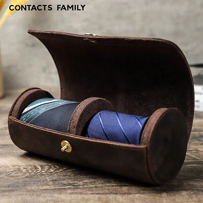 Men's Necktie Holder Travel Case Crazy Horse Leather Fits 2 Ties - Изображение 1 из 4