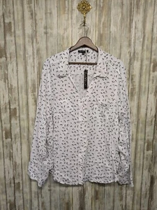 Velvet Heart Women's Button Up Top White Black Long Sleeve Pockets 3X NWT - Picture 1 of 13