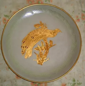 PIATTO 4C ITALY IN PORCELLANA E ORO 24kt. INCISO IN ACIDO: UCCELLO DEL PARADISO. - Foto 1 di 8
