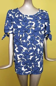 Ann Taylor Womans Top Size XS Blue Floral Tie Short Sleeve - Picture 1 of 12