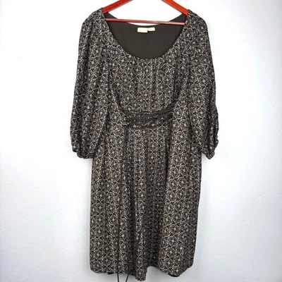 Vestido eShakti Personalizado Estilo Corsé Mangas Abullonadas Negro Blanco Bolsillos Geométrico Foto 1 de 4