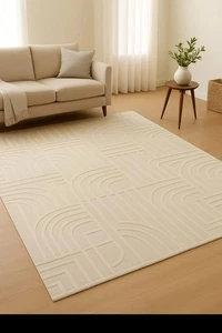 Alfombra acolchada a mano crema: alfombra moderna geométrica texturizada - Imagen 1 de 4