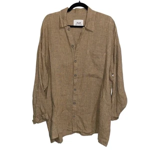 FLAX Jeanne Engelhart Shirt Mens Large 100% Linen Long Sleeve Pocket Check Print - Picture 1 of 12