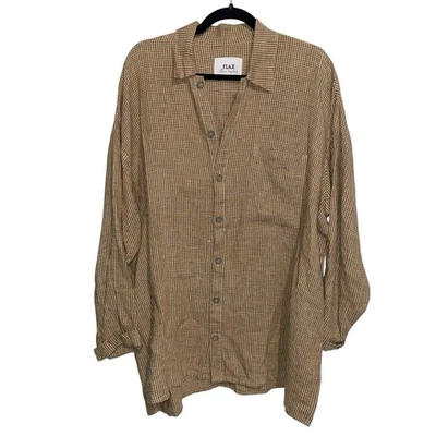 FLAX Jeanne Engelhart Shirt Mens Large 100% Linen Long Sleeve Pocket Check Print - Image 1 of 4
