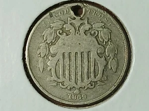 1869 Shield Nickel Holed - Picture 1 of 2