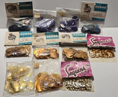 Lote de 9 pulseiras e lantejoulas vintage para chapéu Walco novas em pacotes 2 lantejoulas - Imagem 1 de 4