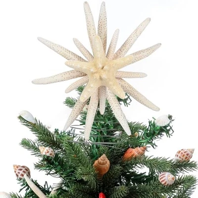 10'' Natural Starfish Christmas Tree Topper Star Happy New Year 10 inch Whtie - Image 1 of 4