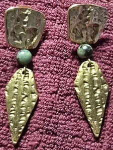Mei Fa Gold Tone Hammered Ancient Archelogical Style 2" Dangle Earrings - Picture 1 of 5